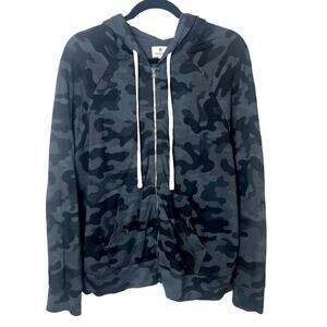 Sundry Camo Zip Front Hoodie Hooded Sweatshirt Black Gray